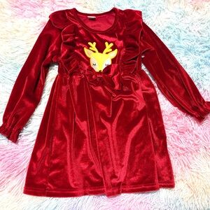 SHEIN Red Velvet Reindeer Dress